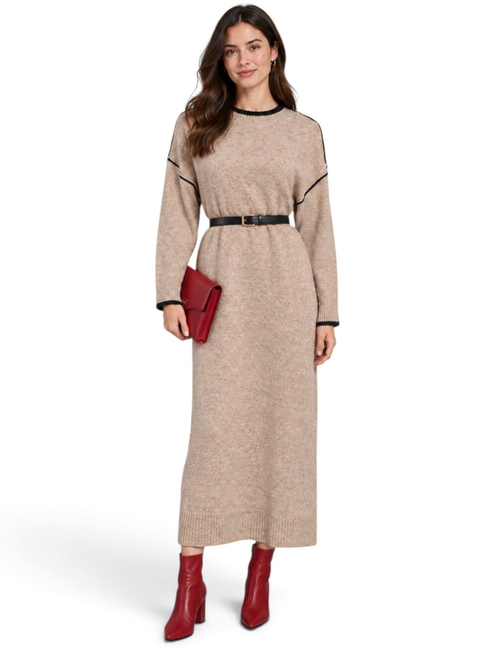PENELOPE ROSE Contrast Trim Knit Sweater Dress